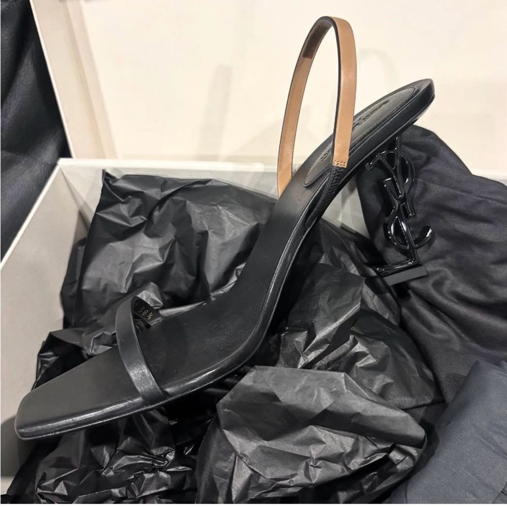 Saint Laurent Black and Tan Strappy Heels